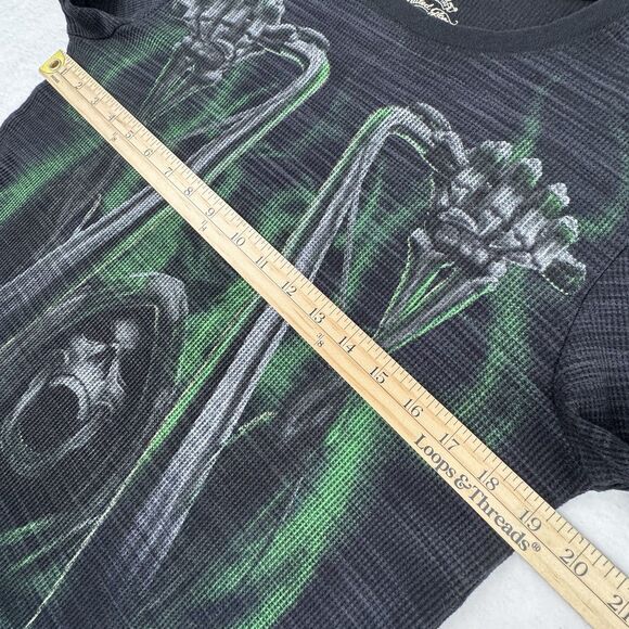 Cyber Skull Men Black Thermal Waffle Knit Shirt L Y2K Grunge Biker Jesse Pinkman - Picture 10 of 13